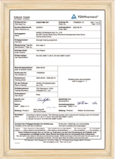 German Safety Standards certificate document in a wooden frame
