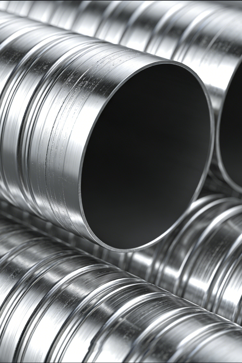 Close up of smooth, polished steel tubes stacked together