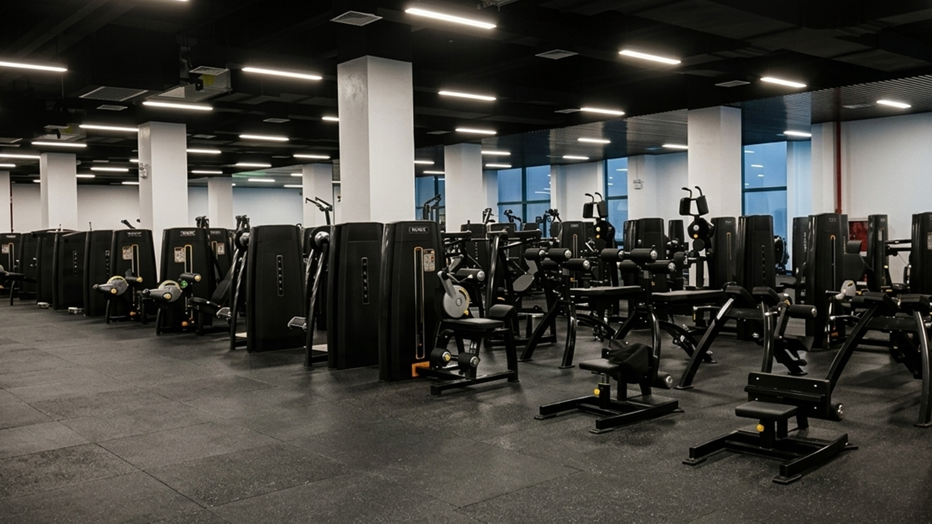 Gym Interior Rows of Machines