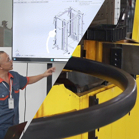 White metal beam with INPEK logo cutout