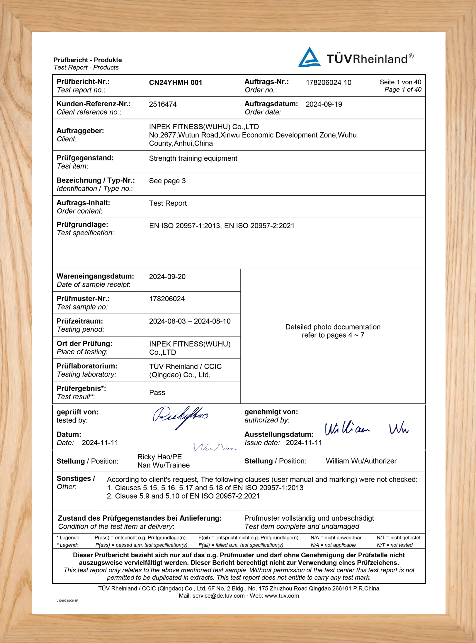 Compliance standard EN-20957 by TUV
